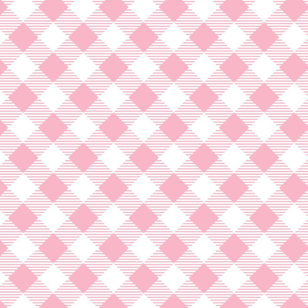 Pink and white Gingham Checkered Pattern. Textile design of textured plaid. Checkered fabric pattern swatch for print, tartan, gift wrap, textiles, checkered background for tablecloth. Stripes crossed vector