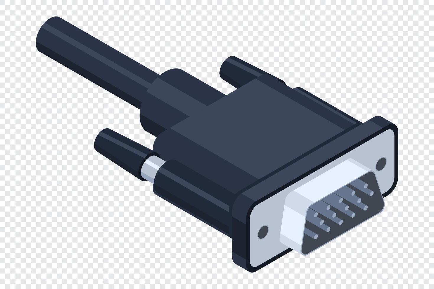 Isometric VGA port. graphics array. VGA connector. Connector and port. Computer hardware component. illustration. vector