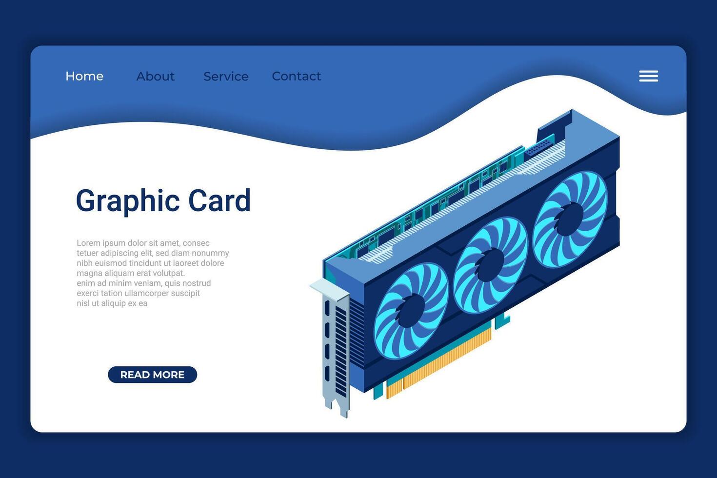 Graphic card isometric landing page. Isometric of device graphic card. Computer hardware components. Isometric technology vector