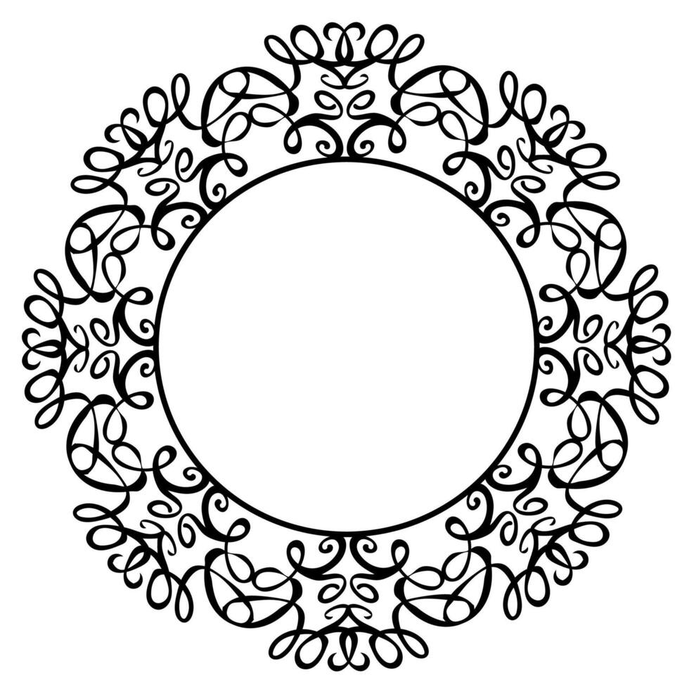 Beautiful round frame in black with an original pattern on a white background vector