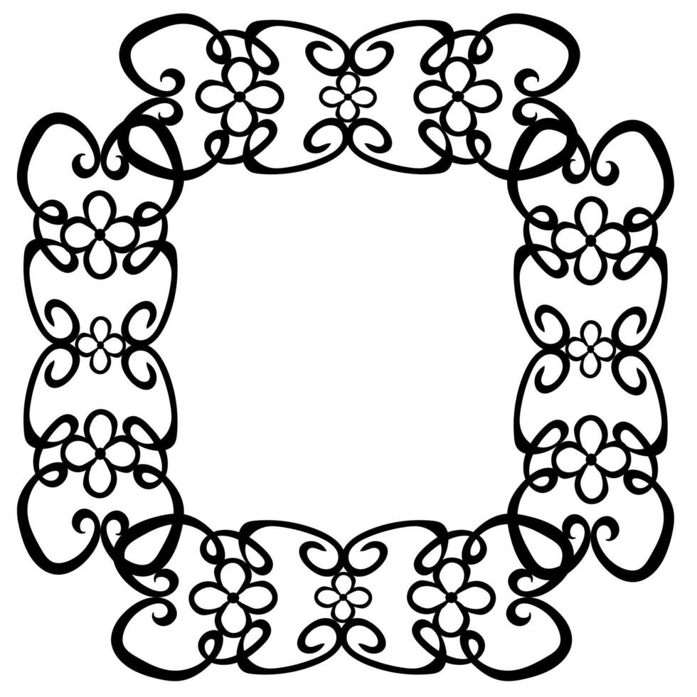 Beautiful black rectangular frame with an original floral pattern on a white background vector