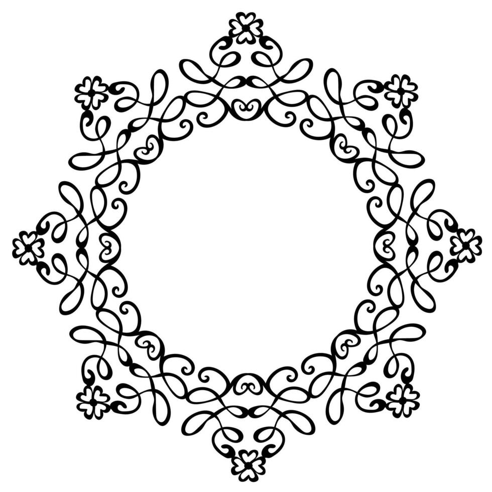 Beautiful patterned round frame in black on white background vector