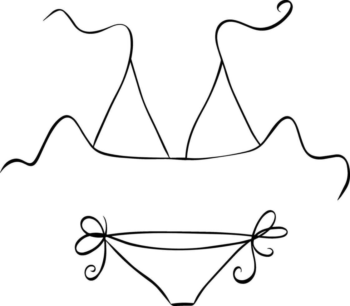Bikini swimsuit Simple summer hand drawn illustration. graphic line ink illustration in doodle outline style. for package, vacation design, fabric and textile. vector