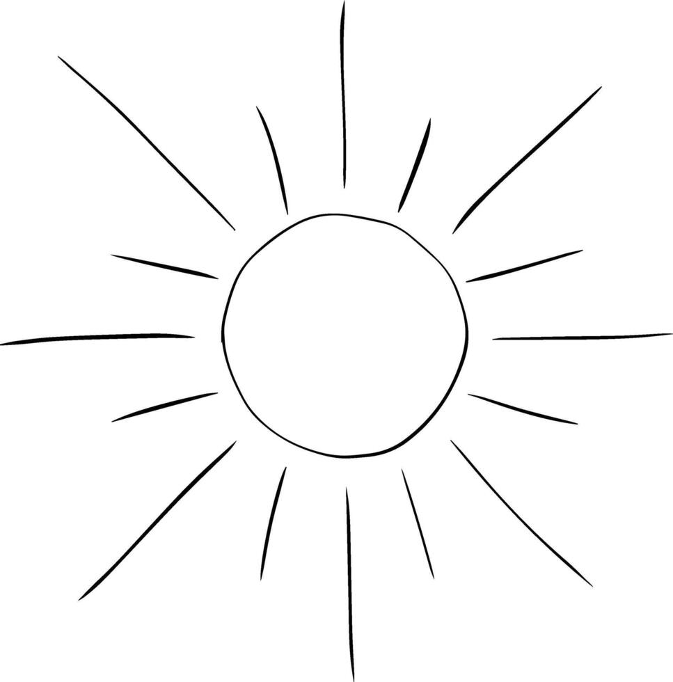 Sun hand drawn graphic line ink drawing. Sweet black and white sun drawing. Isolated monochrome doodle sun drawing on white background. For logo, web, package, sticker. vector