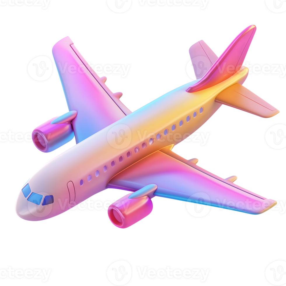 Glossy Airplane with Rainbow Gradient on Transparent Background for Creative Design png