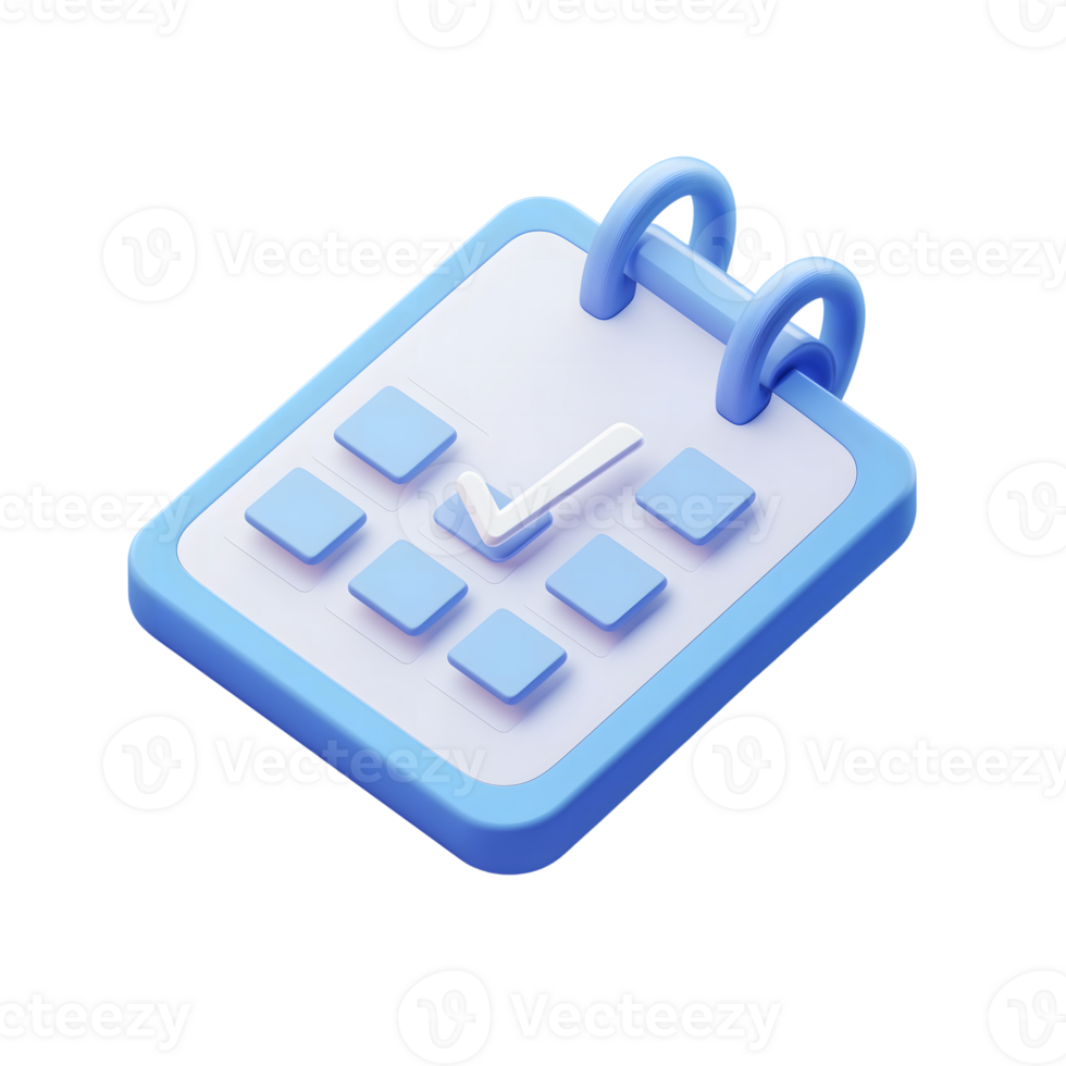 Glossy Isometric Calendar with Blue Frames and White Check Mark on Transparent Background png