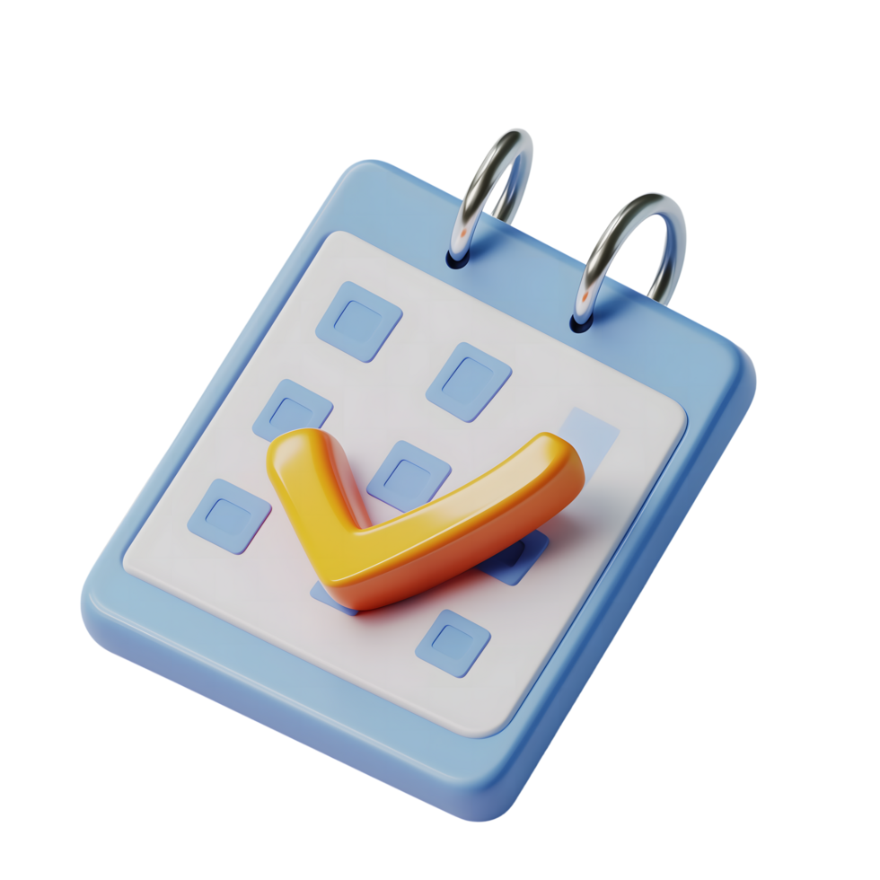 3D Calendar Icon with Orange Check Mark on a Transparent Background Design png