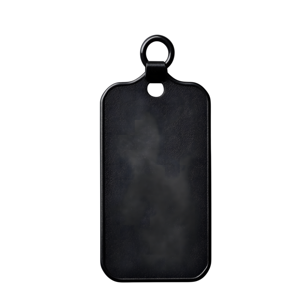 Minimalist Black Metal Tag with Loop on Transparent Background Isolated Shot png