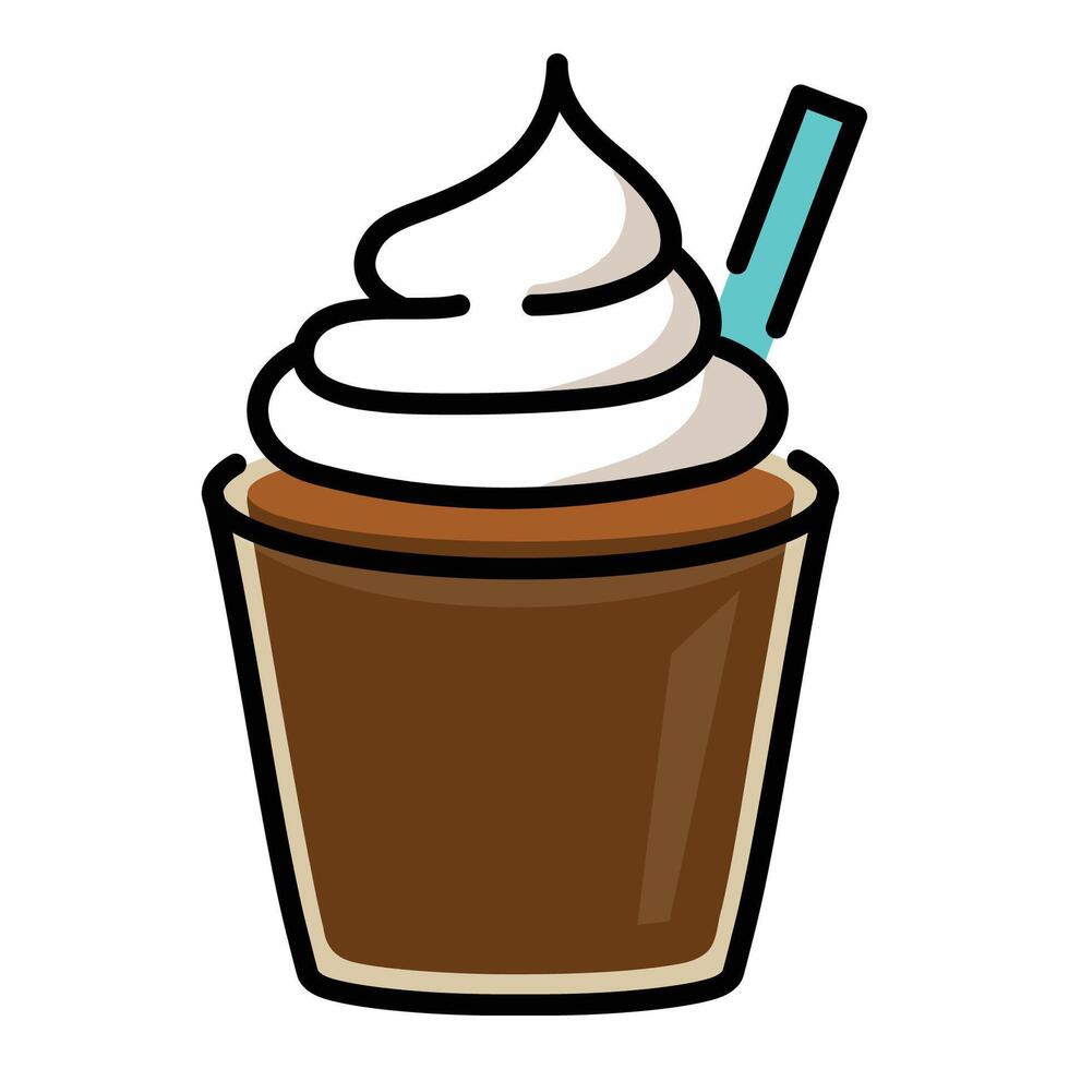 milkshake drink with creamy topping and straw vector