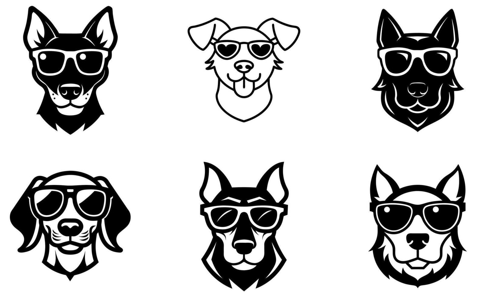 dog head portraits, each wearing trendy sunglasses. vector