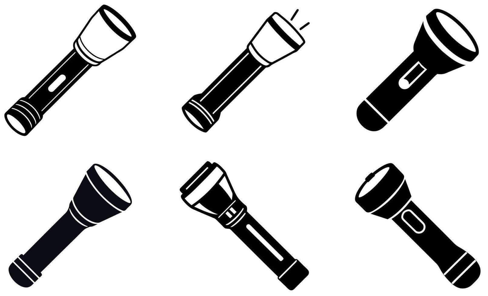 black and white icons of flashlights design vector