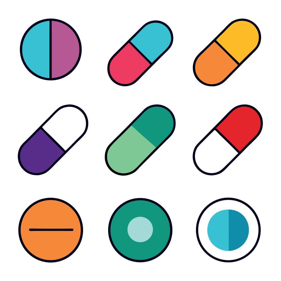 Various Pill and Capsule Shapes design vector