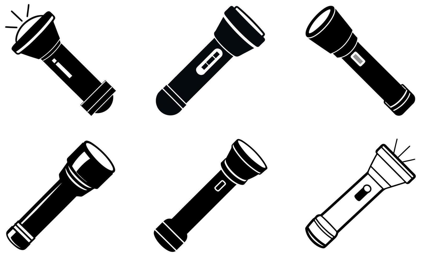 black and white icons of flashlights vector