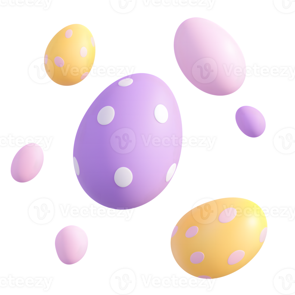 Pastel Easter Eggs 3D Render of Colorful Eggs with Polka Dots isolated on Transparent Background png
