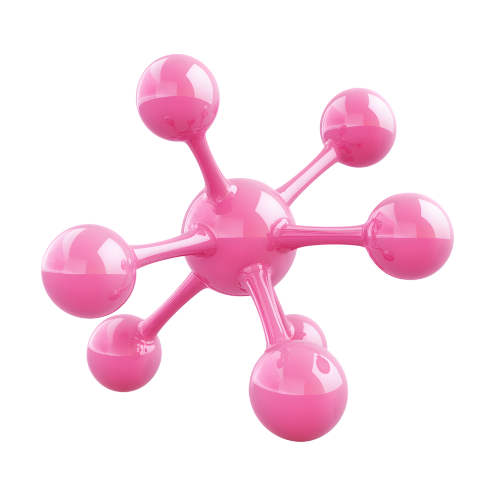 Pink Molecular Model 3D Rendering with Transparent Background Glossy Atomic Structure png