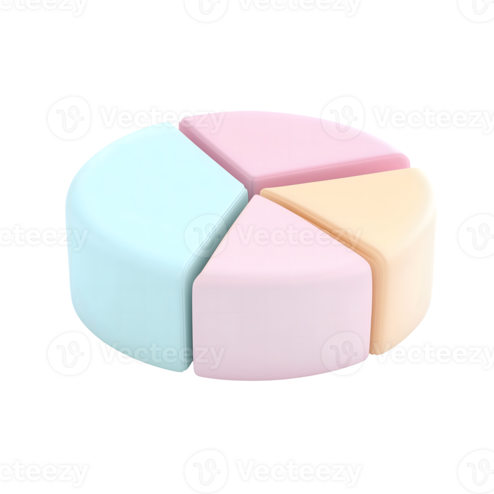 Pastel Color Pie Chart Segments, 3D Rendering Isolated on Transparent Background png