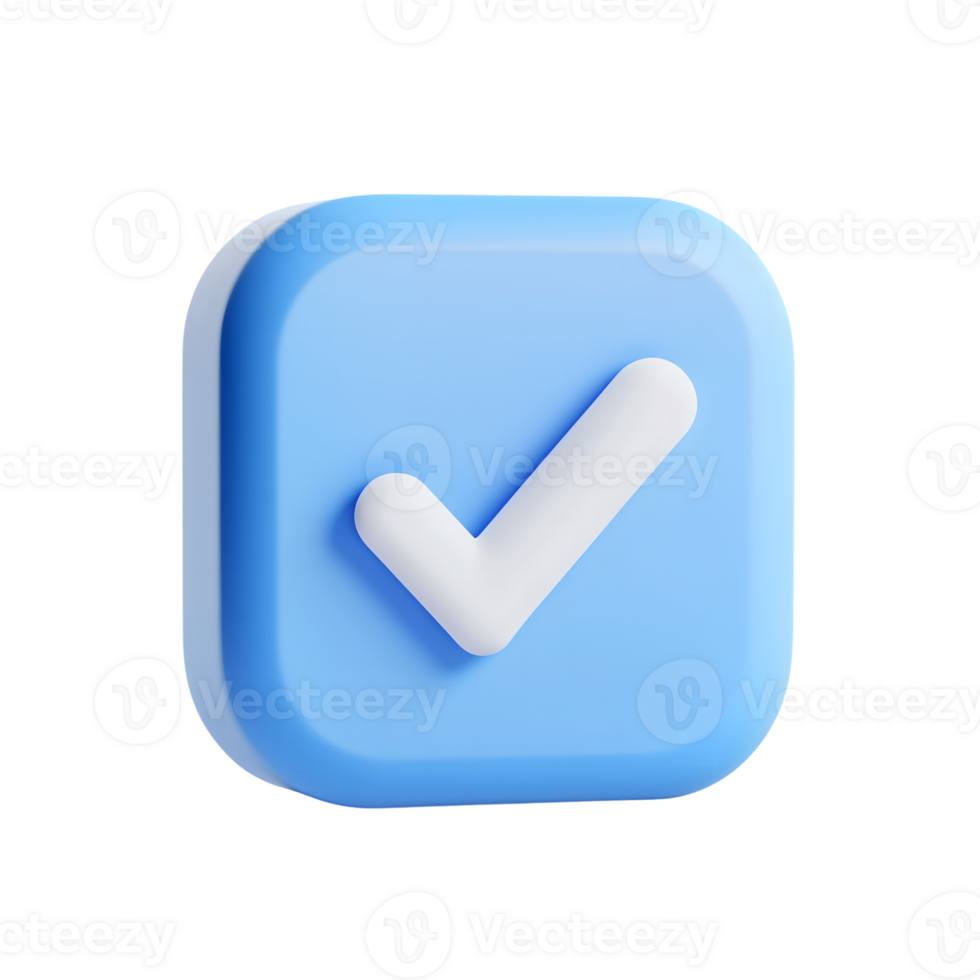 Blue 3D Square with Rounded Edges and a White Check Mark on Transparent Background png