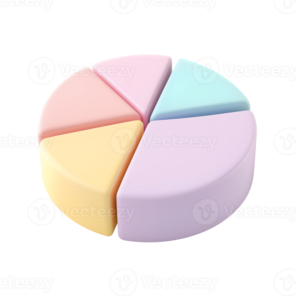 Colorful 3D Pie Chart with Five Sections on Transparent Background png