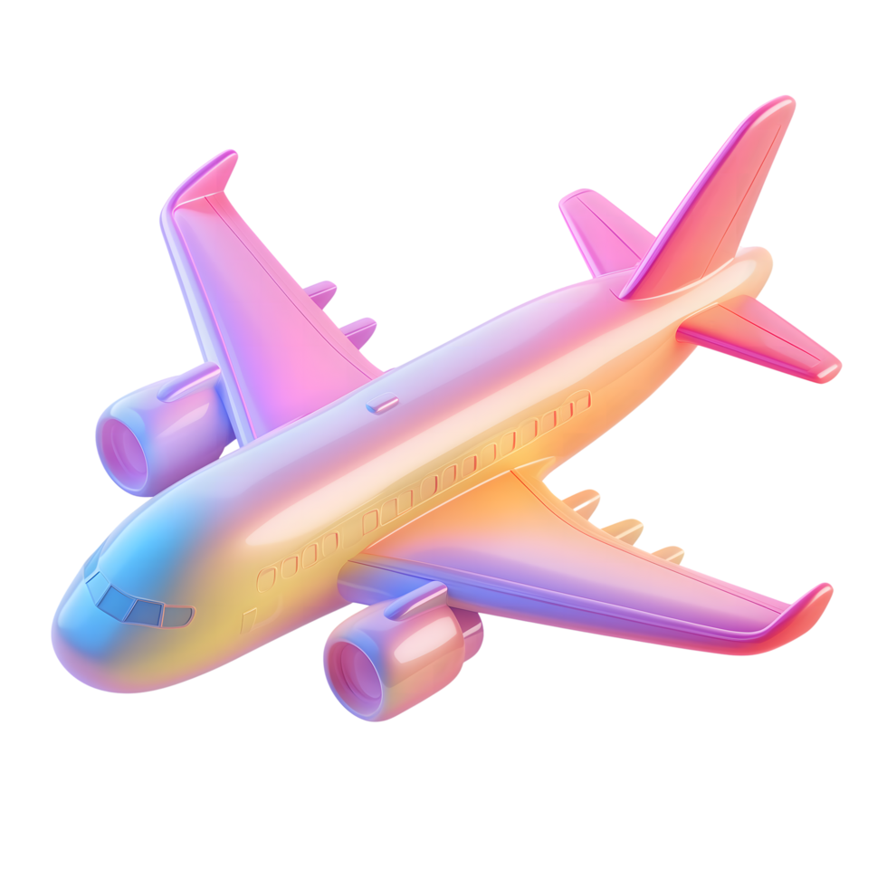 3D Airplane Model with Holographic Texture on Transparent Background png