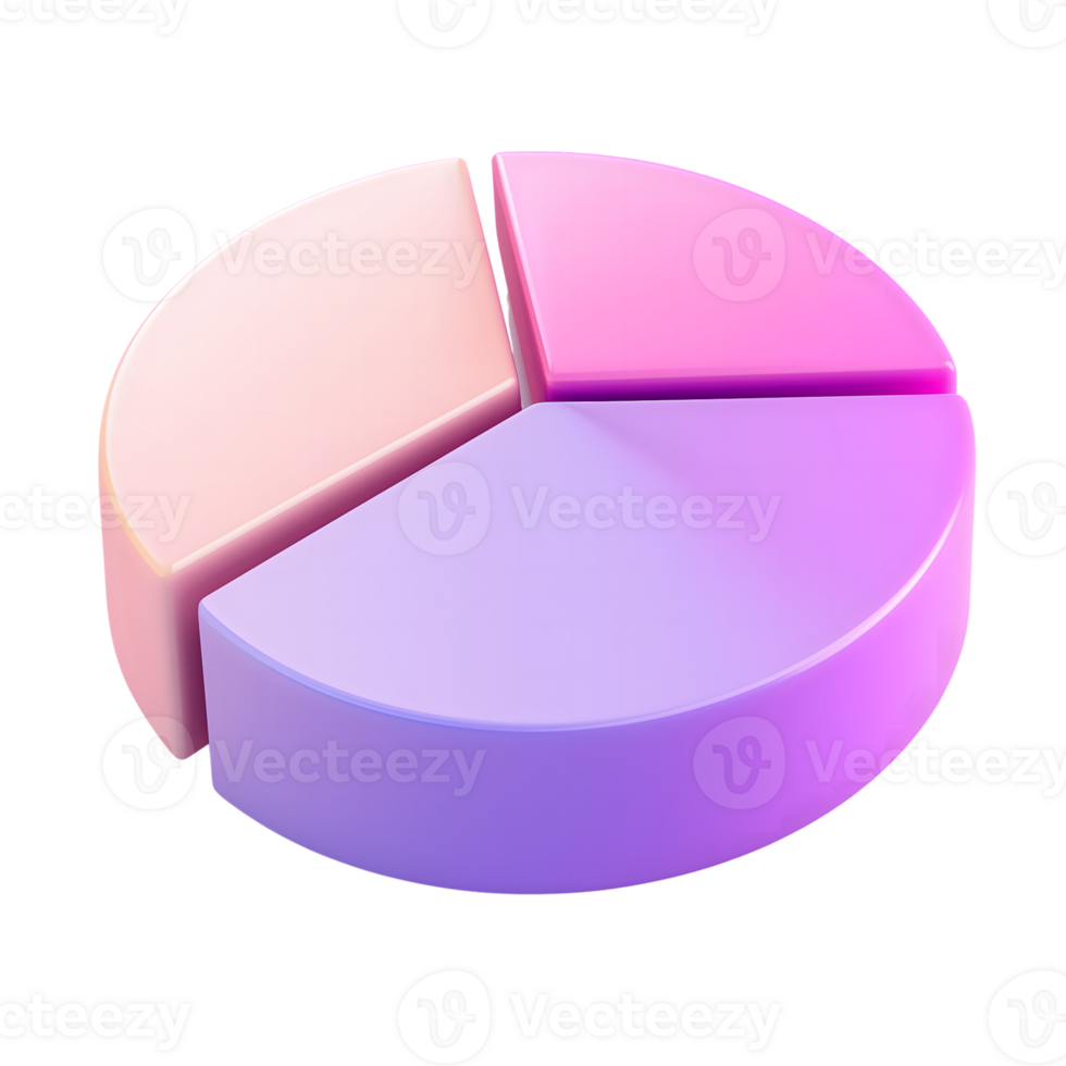 Glossy Pie Chart with Three Segments of Pink and Purple Colors on Transparent Background png