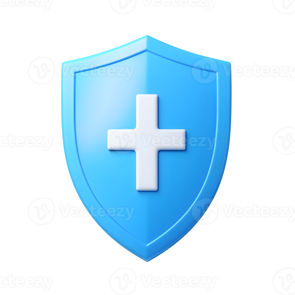 Glossy Blue Shield with White Plus Sign on Transparent Background 3D Rendered png