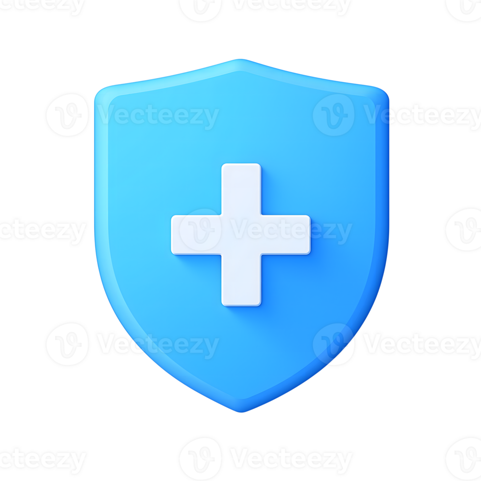Glossy Light Blue Shield with White Plus Sign on Transparent Background png