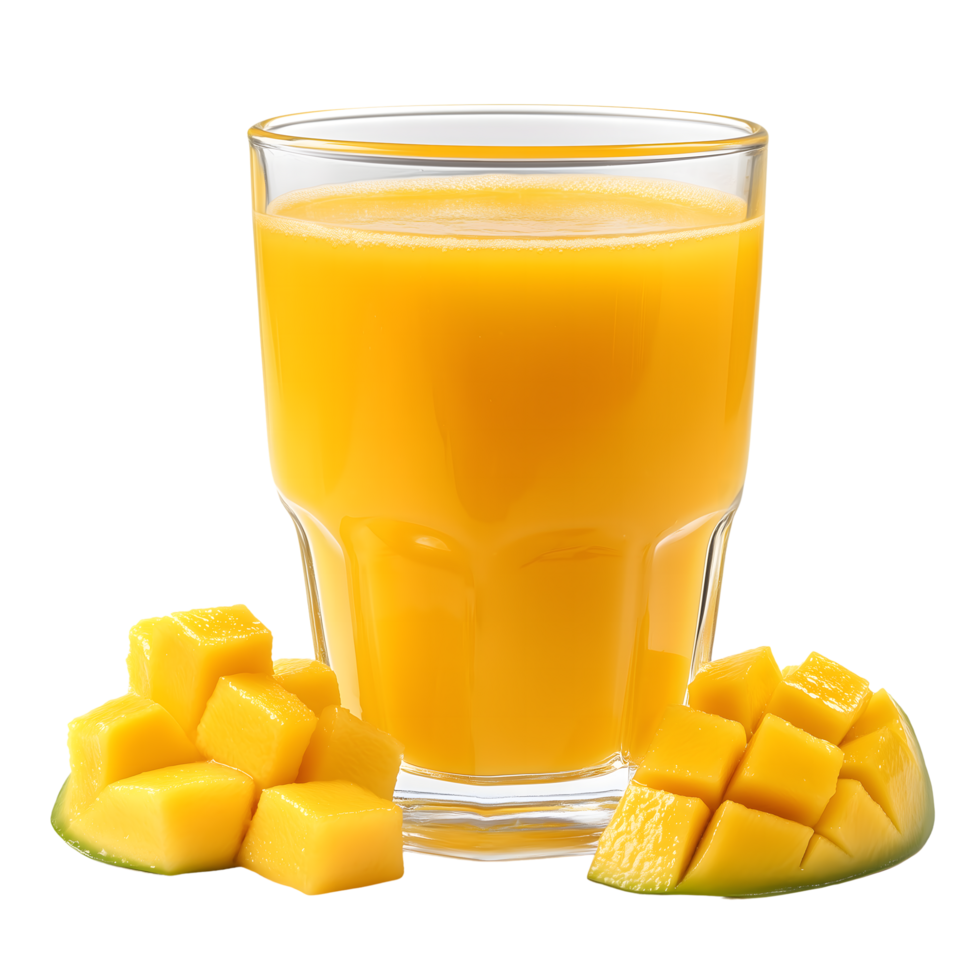 Fresh Mango Juice in Glass with Sliced Mangoes on Transparent Background png
