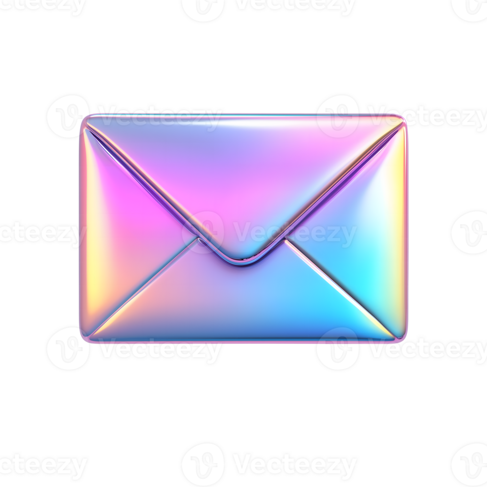 Iridescent Metallic Email Envelope on Transparent Background, Message Icon Art png