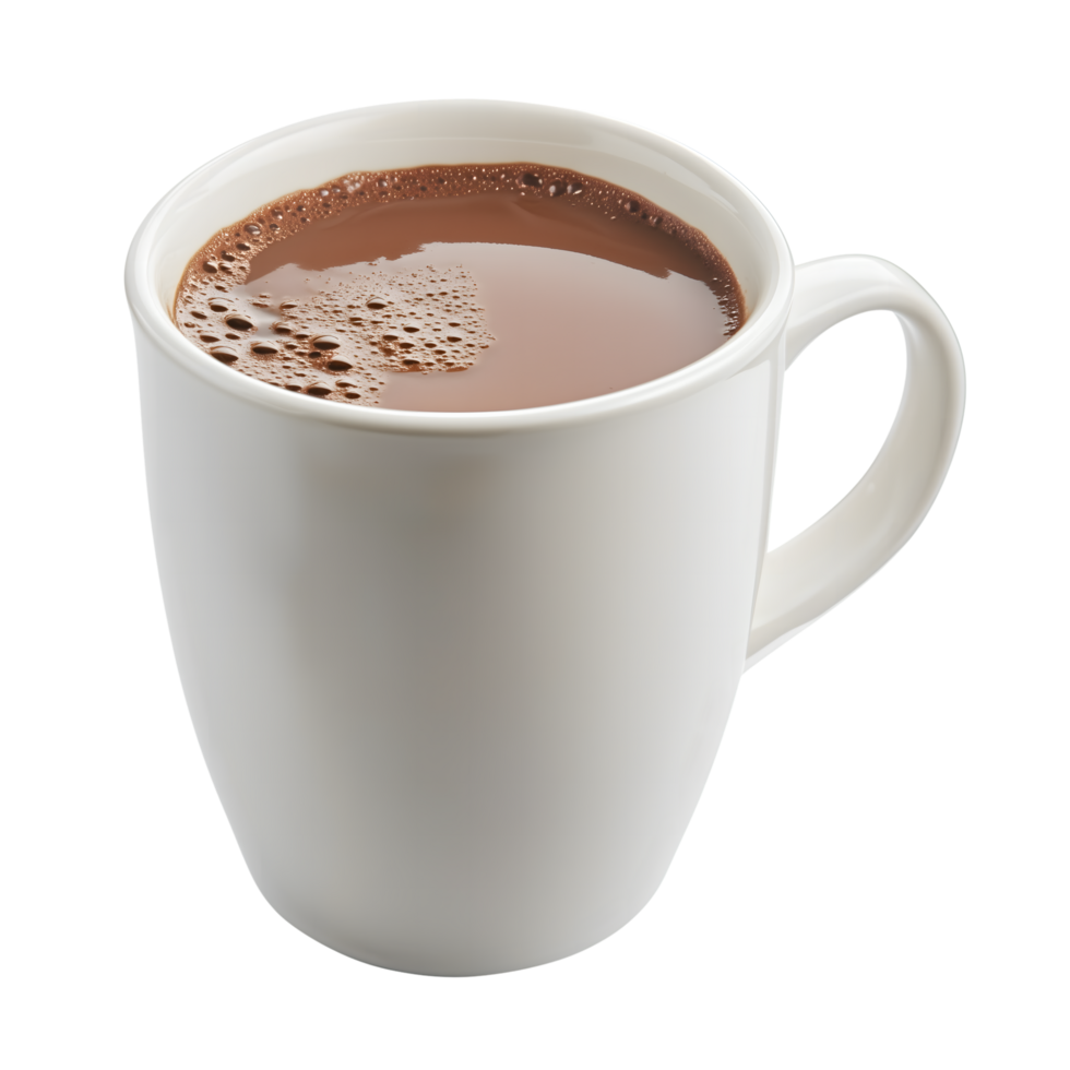 White Mug Filled with Bubbled Chocolate Beverage Isolated on Transparent Background png