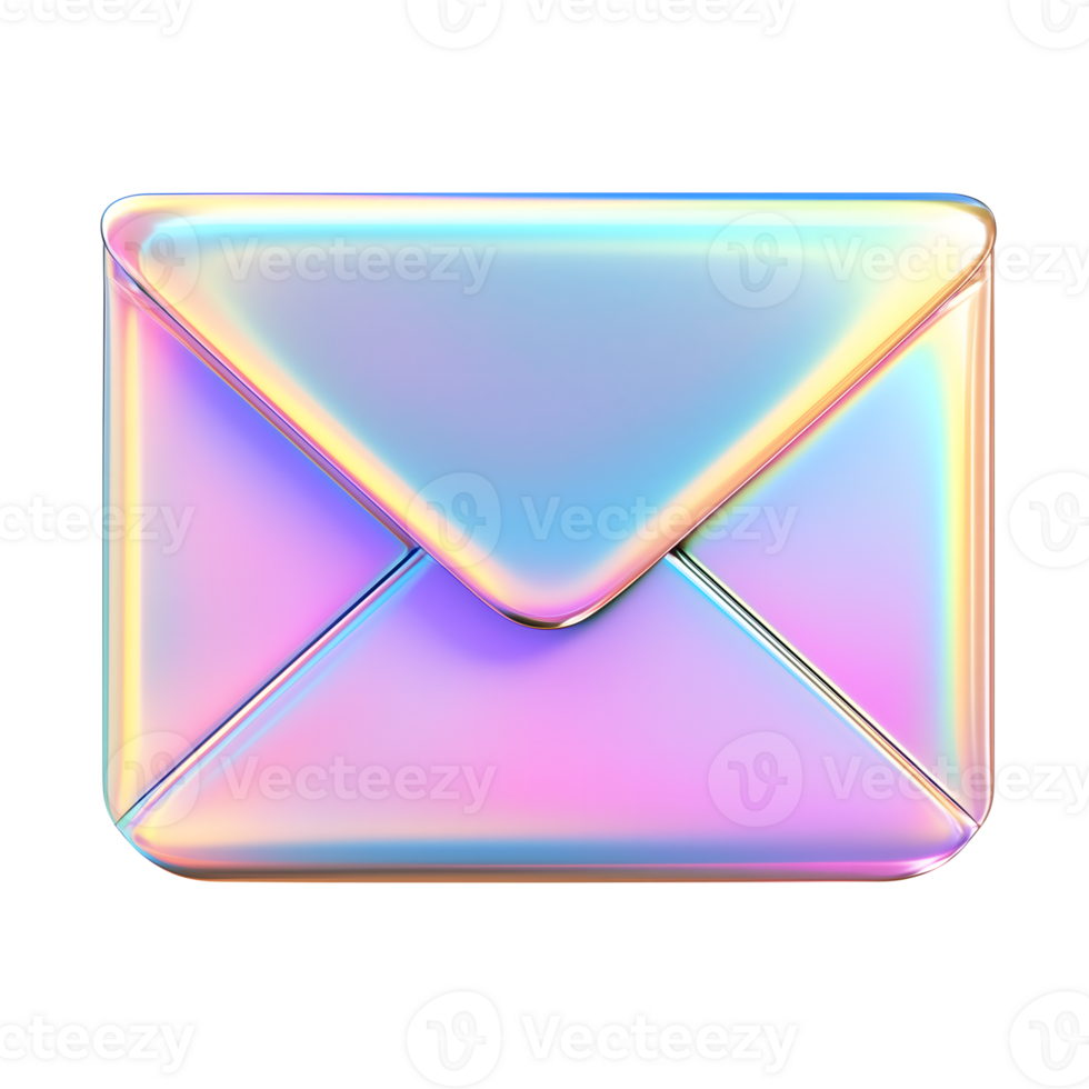 Holographic Envelope Icon with Transparent Background, Iridescent Email Sign Design png