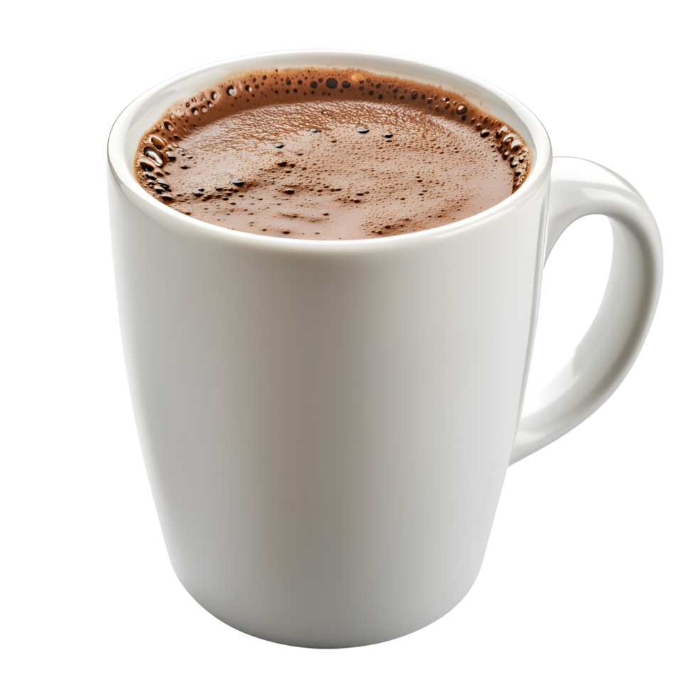 Frothy Hot Chocolate in White Mug Against a Transparent Background Studio Shot png