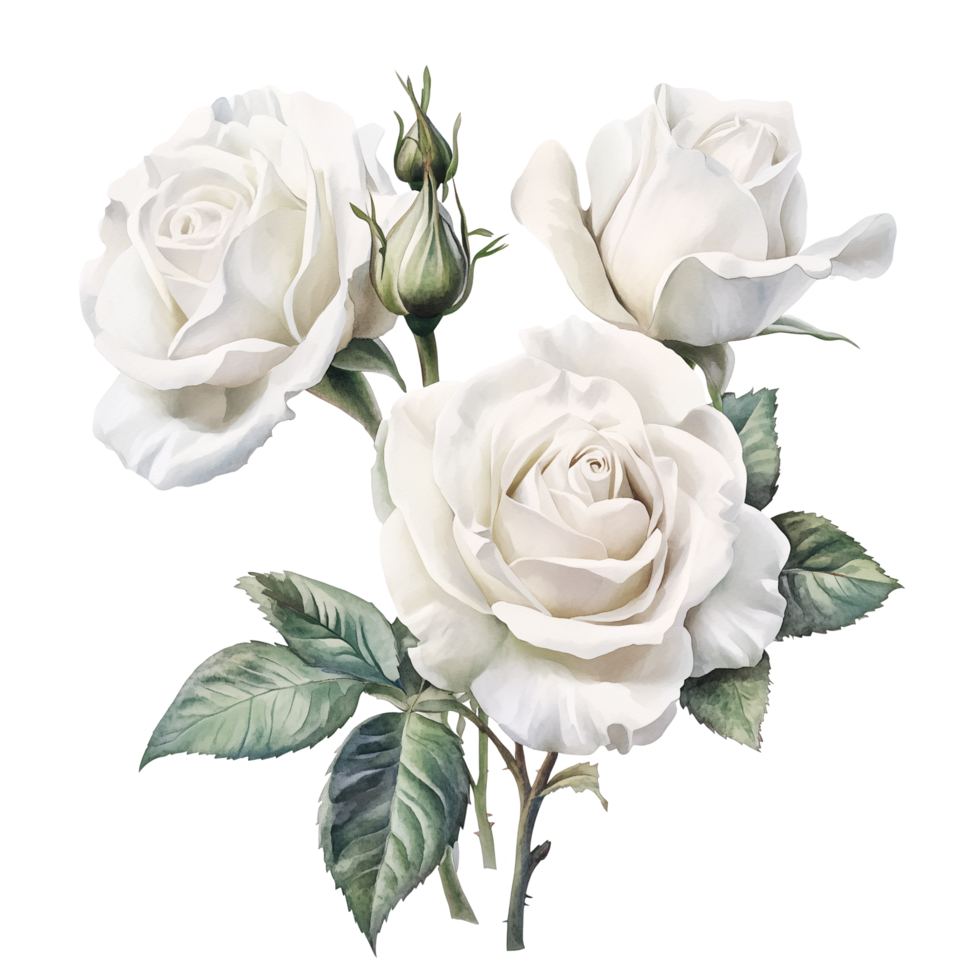 Elegant Watercolor Painting of White Roses Bouquet, Floral Design png