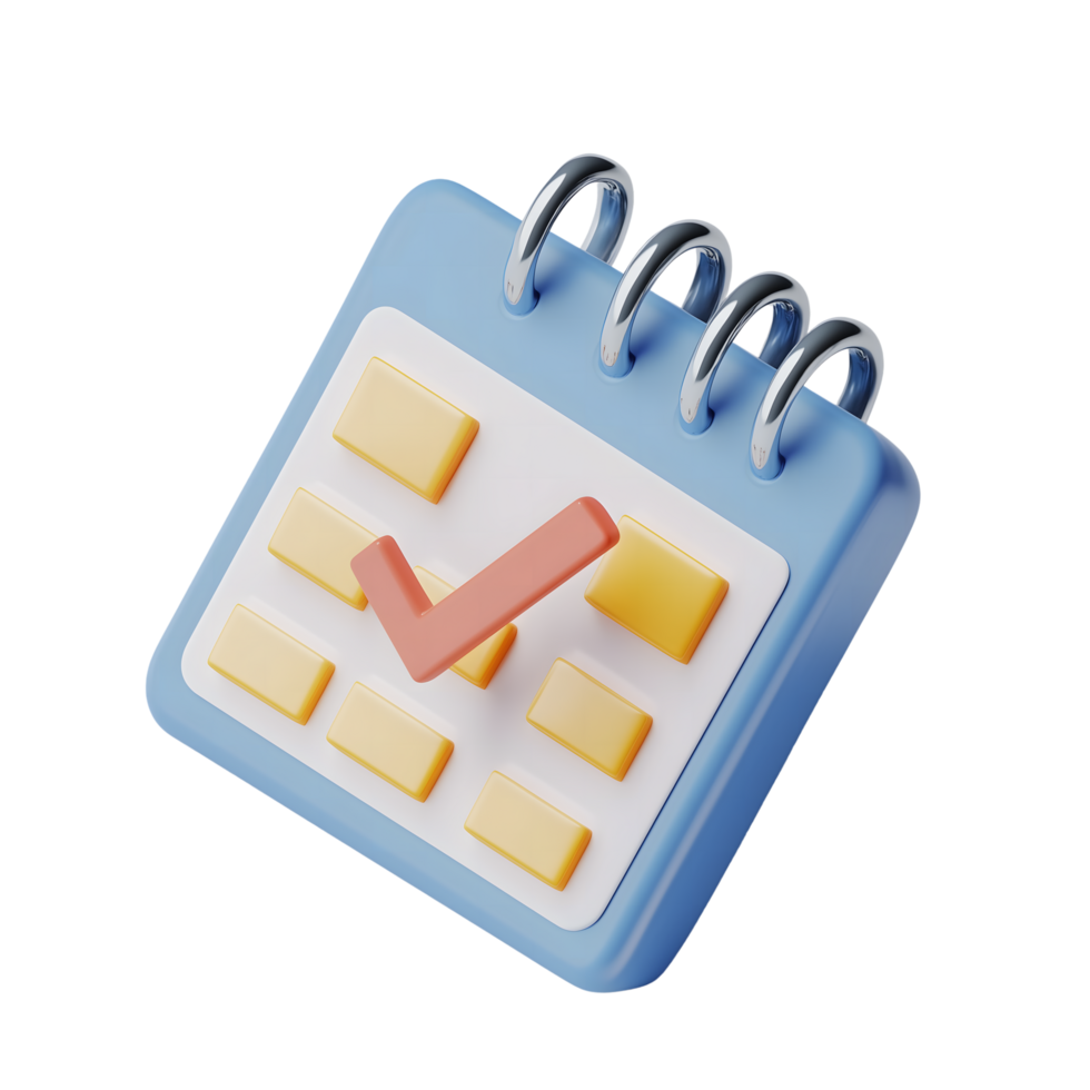 Blue Calendar Icon with a Red Check Mark on Date Block against Transparent Background png