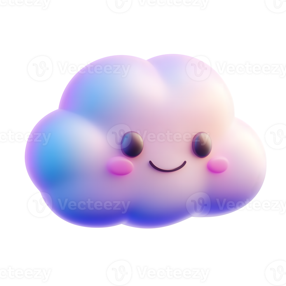 Smiling Cartoon Cloud with Pink Cheeks and Rounded Eyes on Transparent Background png