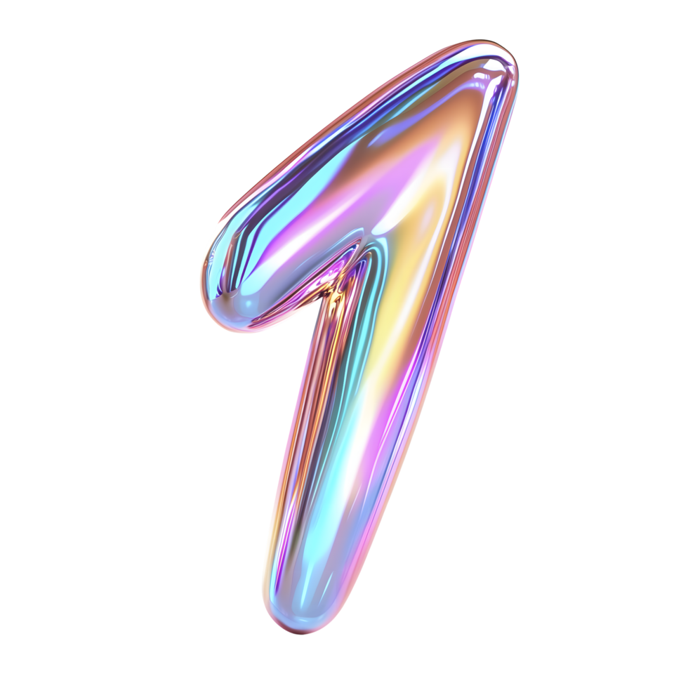 número 1 holográfico estilo isolado com transparente fundo Renderização png