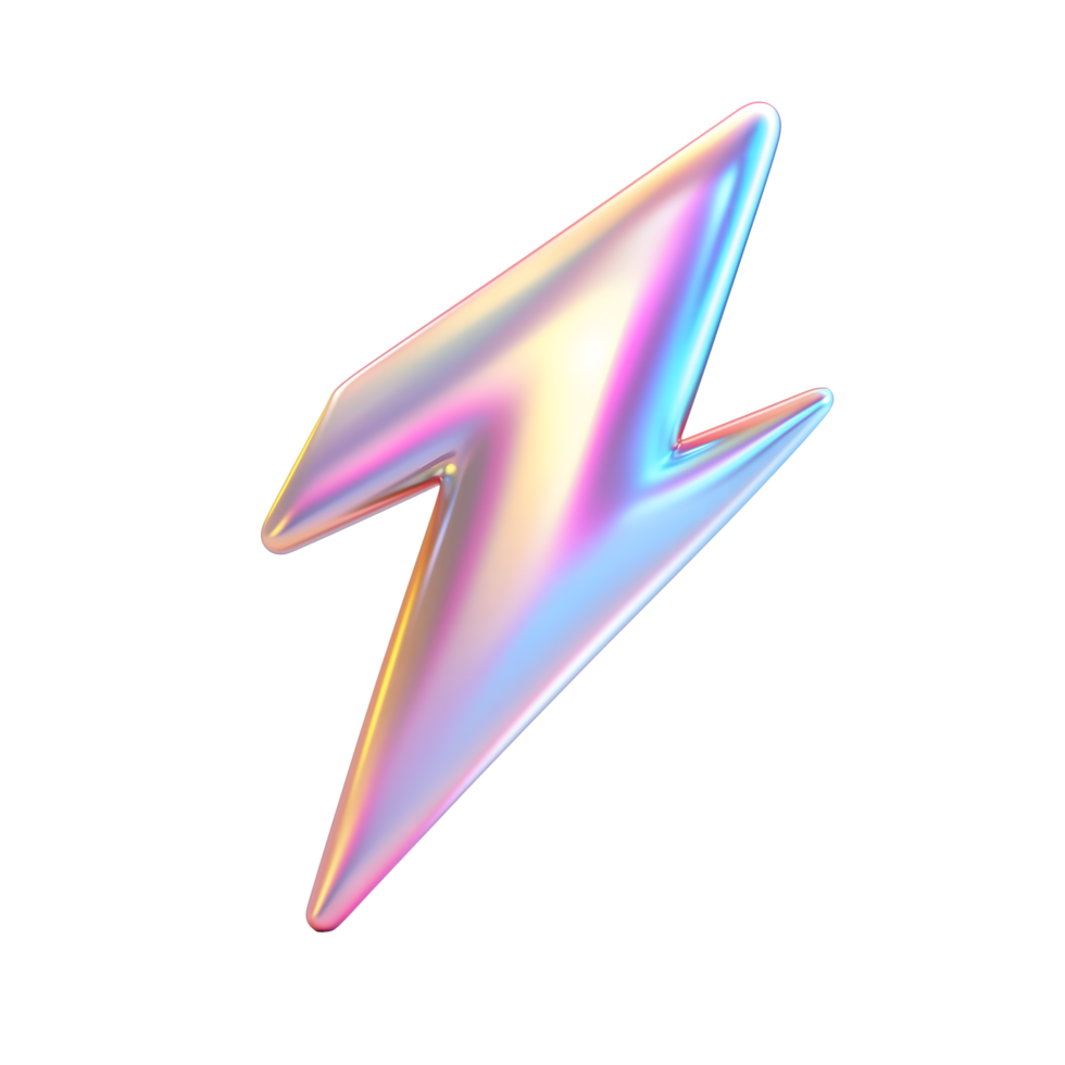 Shiny Metallic Lightning Bolt with Holographic Rainbow Effect on Transparent Background png