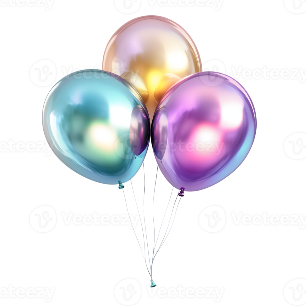 Lustrous Gold Purple and Blue Balloons Isolated on Transparent Background for Celebrations png