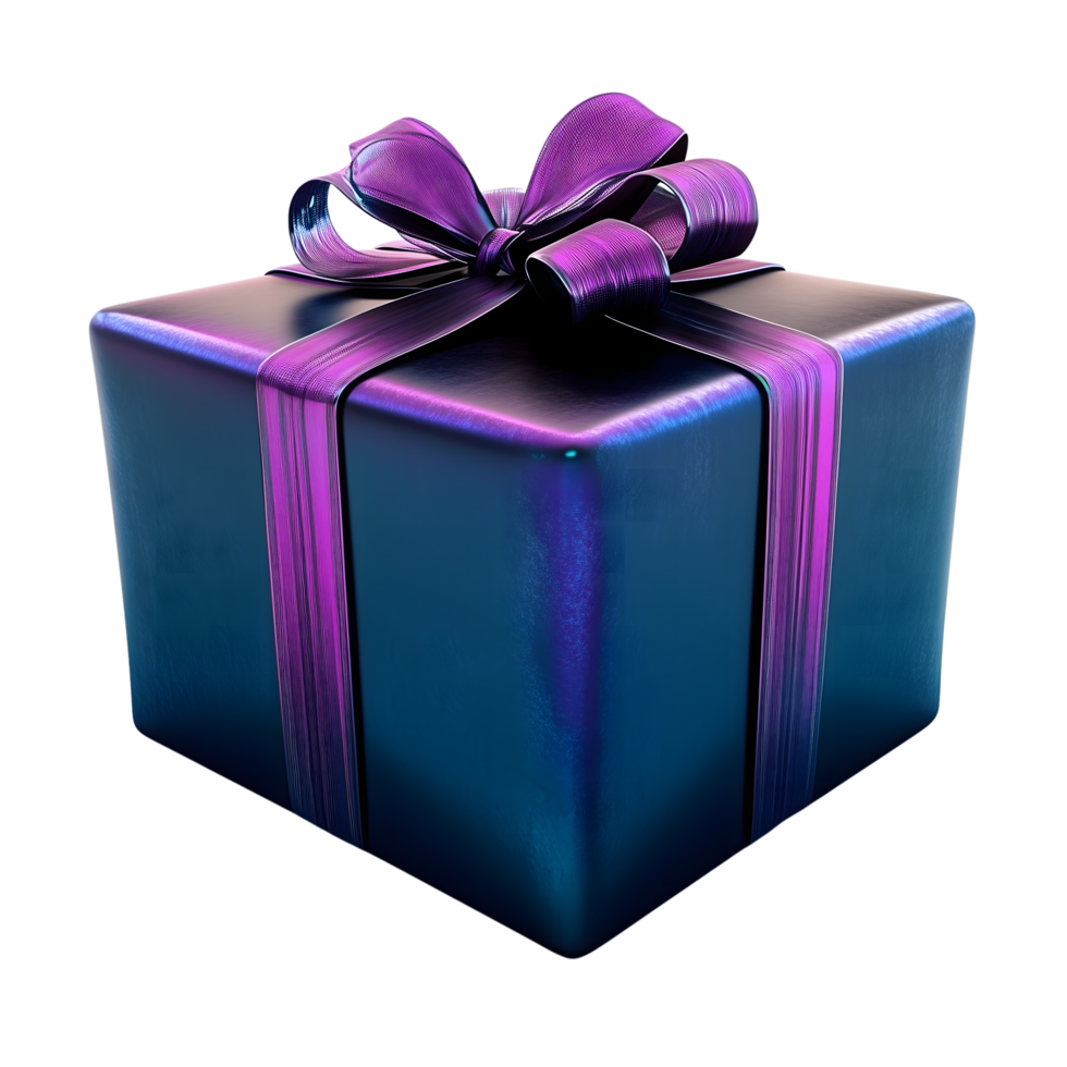 Gift Box with Purple Ribbon and Blue Texture on Transparent Background png