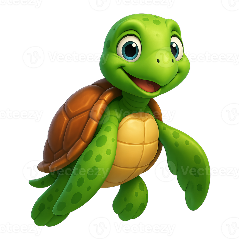 Cartoon Style 3D Sea Turtle Character with Friendly Expression png