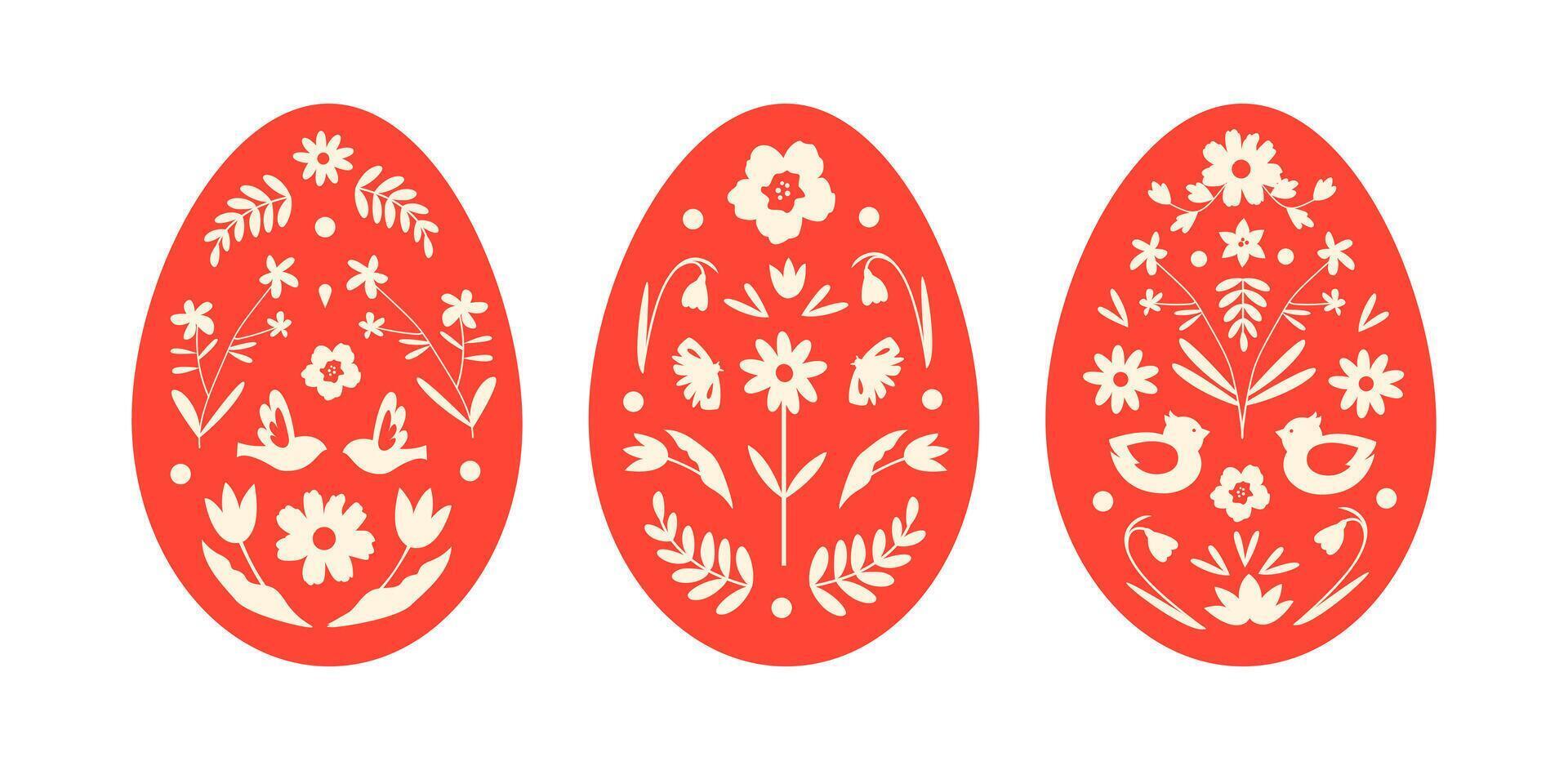 Set of eggs for Easter in folk style. Floral ornament vector