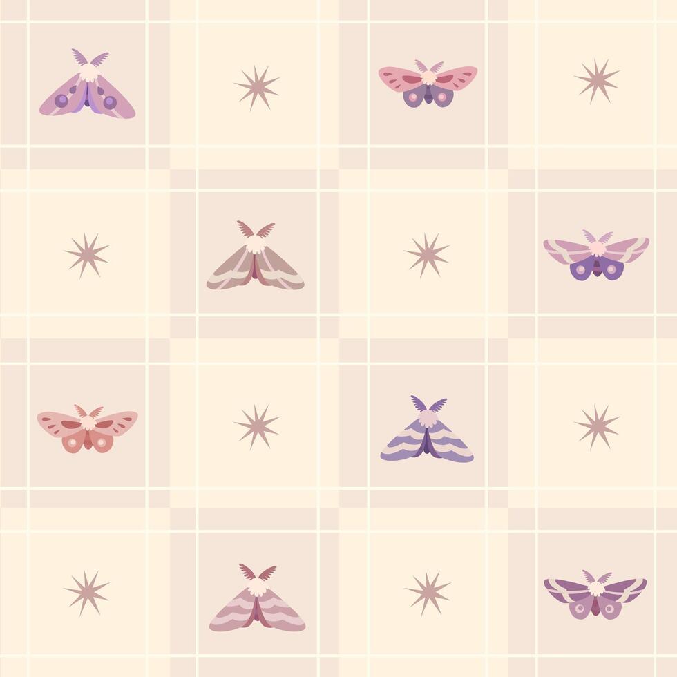 A delicate seamless check pattern in light pink tones with cute butterflies. Perfect for tablecloths, children's textiles, packaging, curtains, wrapping, bed linen vector