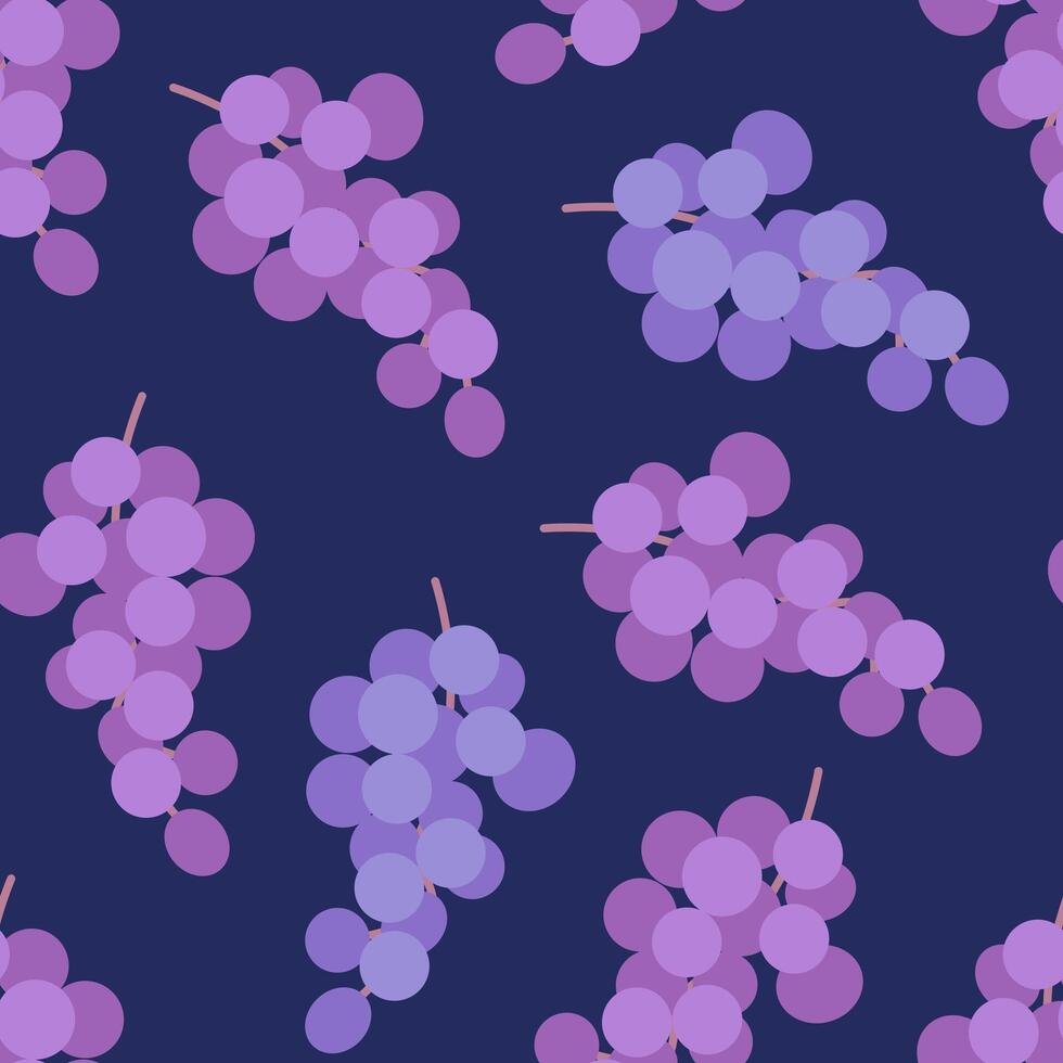Seamless pattern with bunches of grapes on a dark blue background. Suitable for fabric, textile, wrapper, packaging, background, cover vector