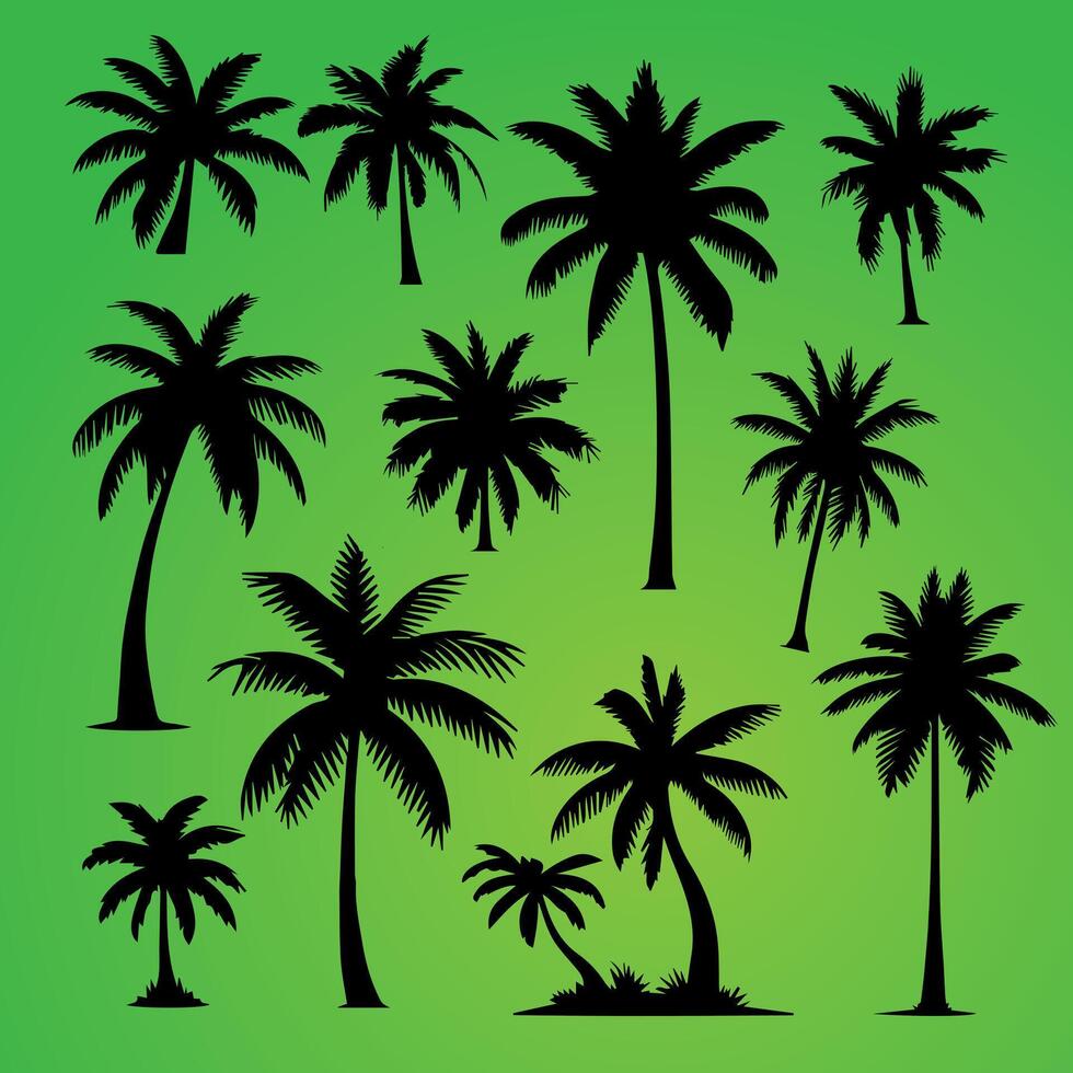 Palm trees silhouettes set on green background vector