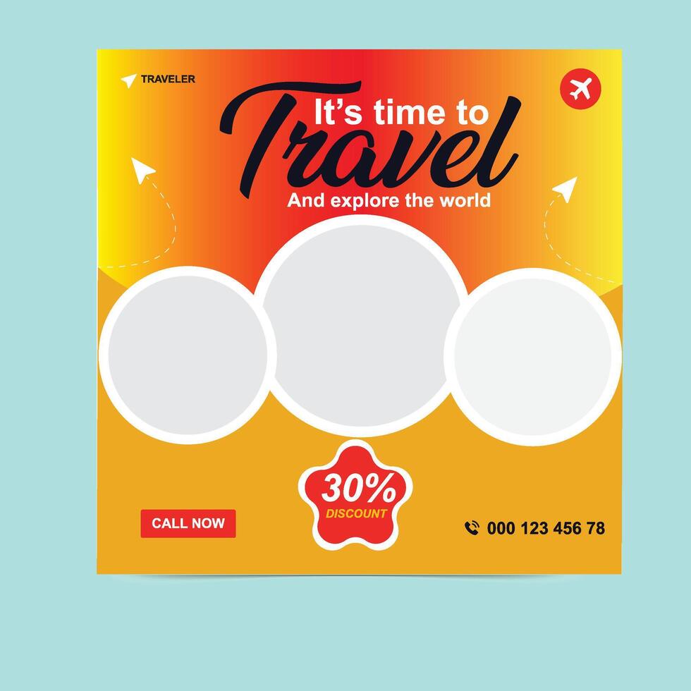 Wanderlust Travel Social Media Post Template for Instagram and Facebook vector