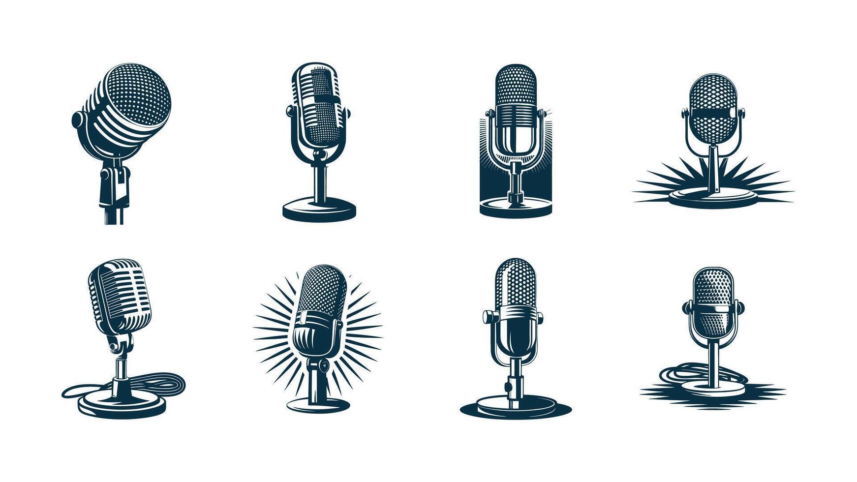 Retro microphone icons, isolated for music and broadcast, retro microphone illustration vector