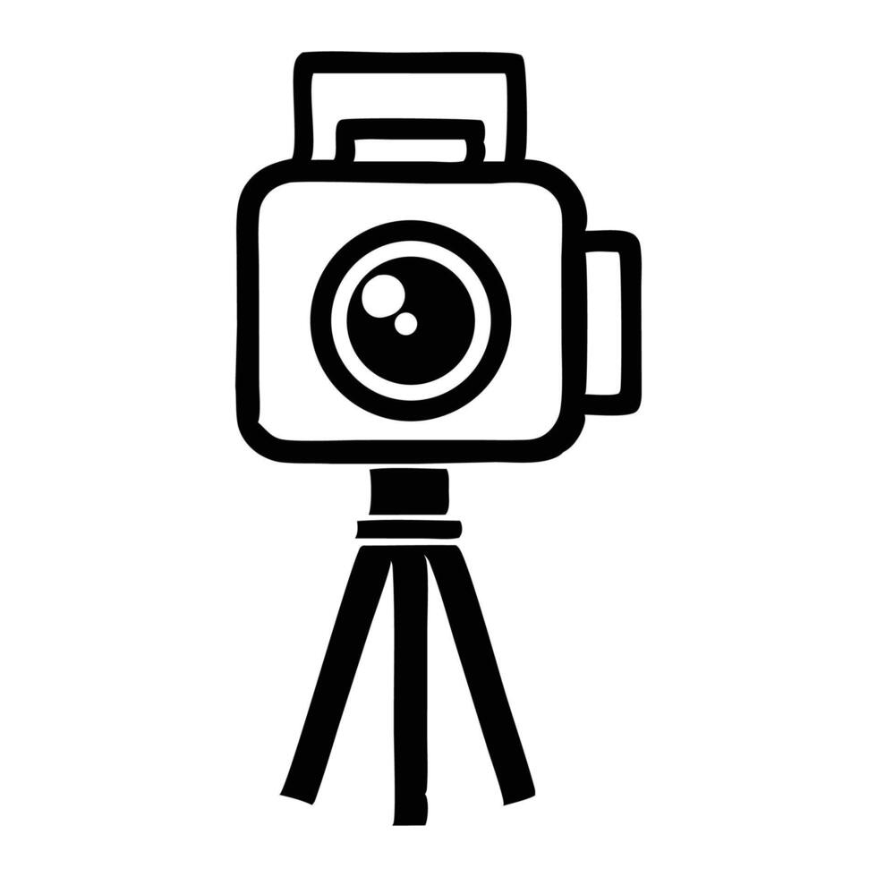 Black digital camera on a metal tripod, isolated for photography equipment, retro camera icon vector