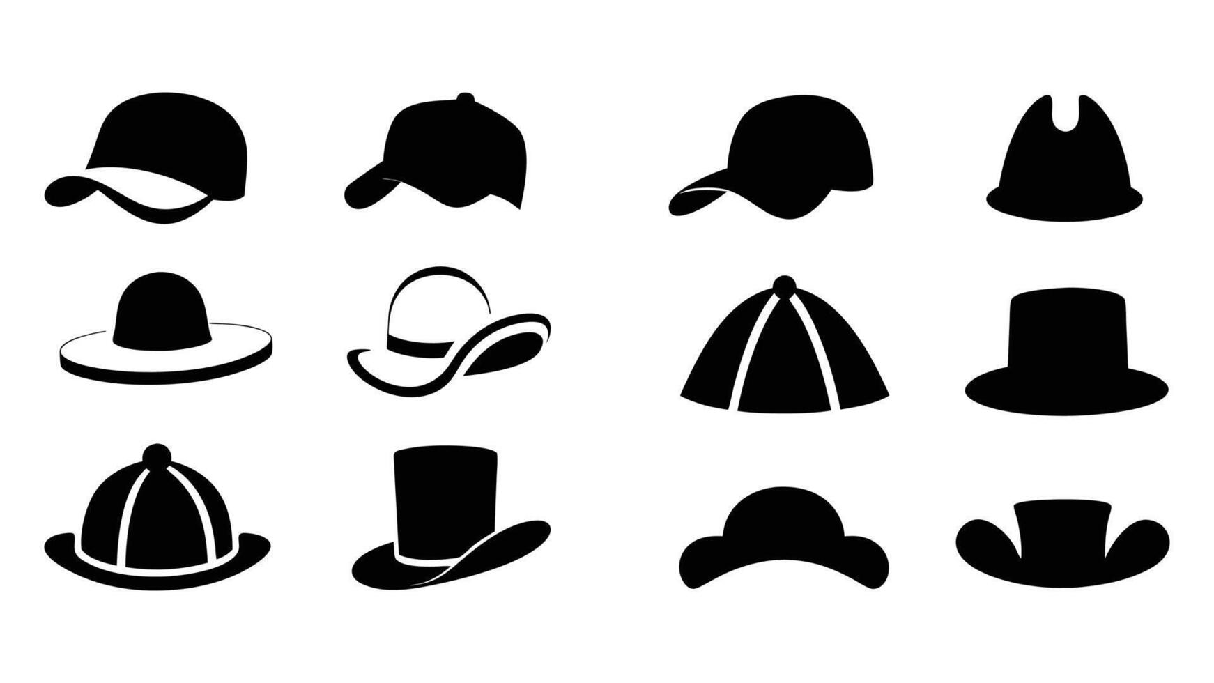 collection of hats illustration showcases a fashionable collection of various headwear styles, including a classic cowboy hat and a stylish cap icon, perfect as clothing accessories vector