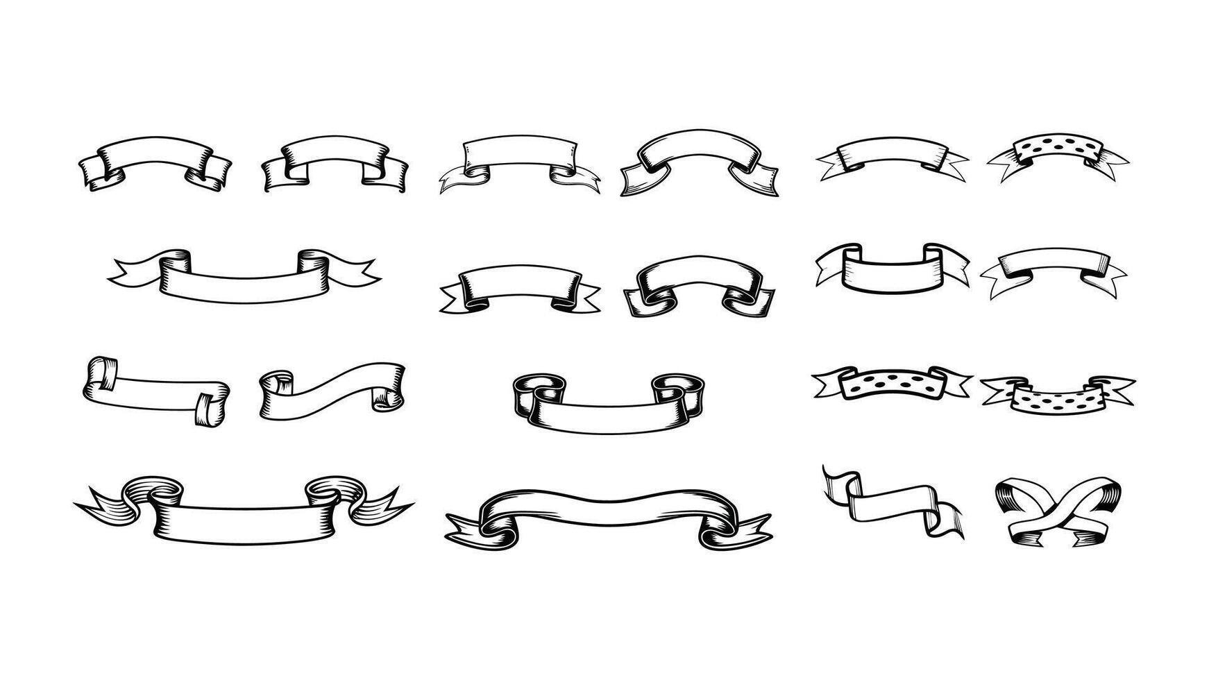 A vintage set of ribbon banners and scroll shapes offers blank design elements for retro decoration vector