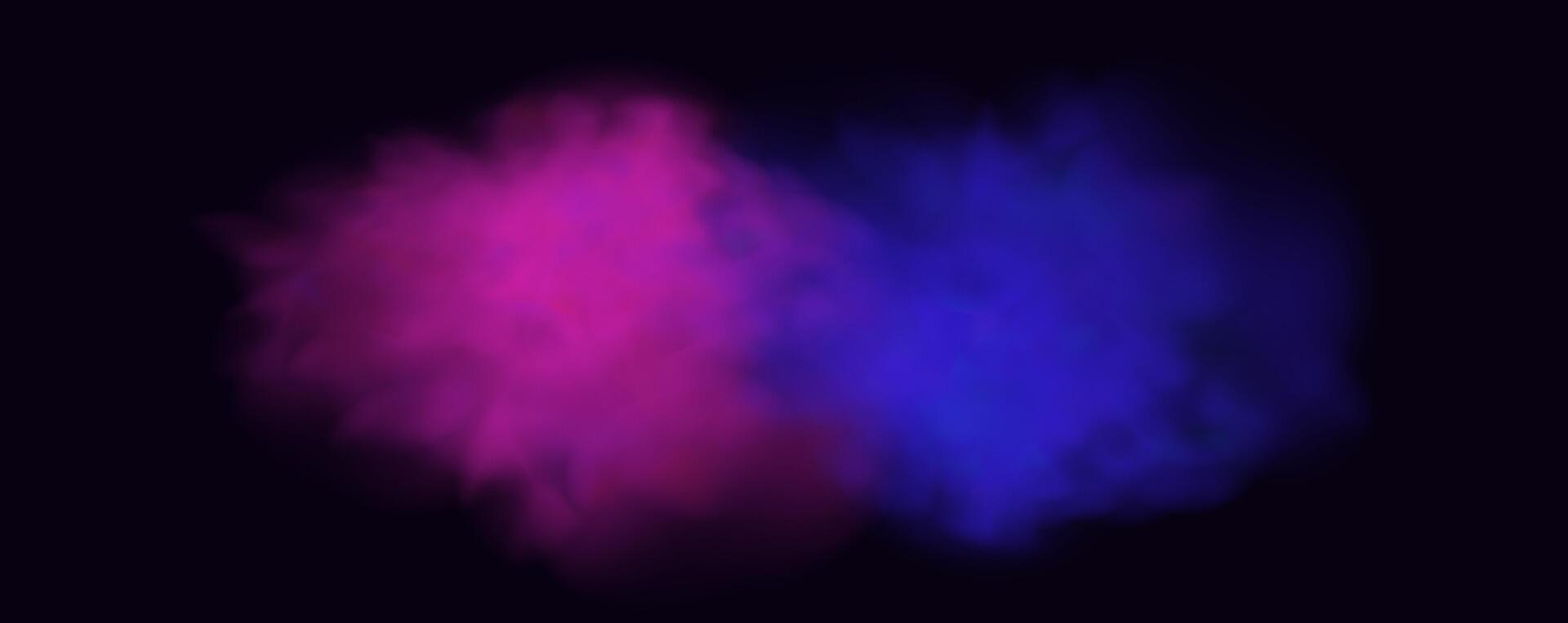 Two blue and pink smoke particles are shown on a black background vector