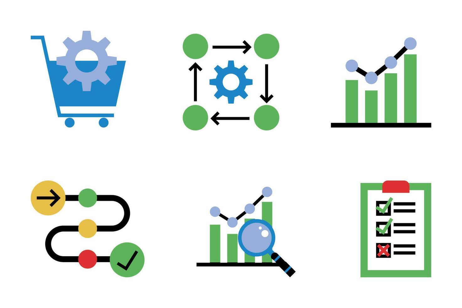 Set of business web icons includes shopping cart, gift box, delivery bag, and sale symbol vector